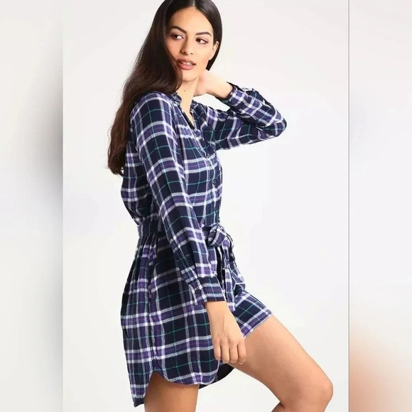 Gap × Pendleton long sleeve shirtdress Blue Plaid check size large - Picture 1 of 11
